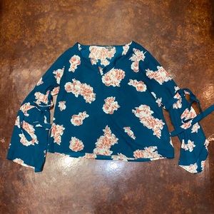 Lily rose bell sleeve green floral blouse top